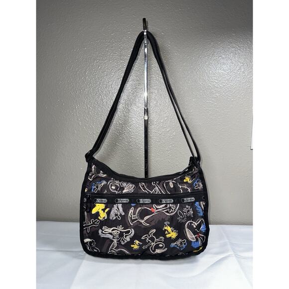 LeSportSac Snoopy Peanuts Sketch Classic Hobo Black Nylon Crossbody Bag - Picture 3 of 16